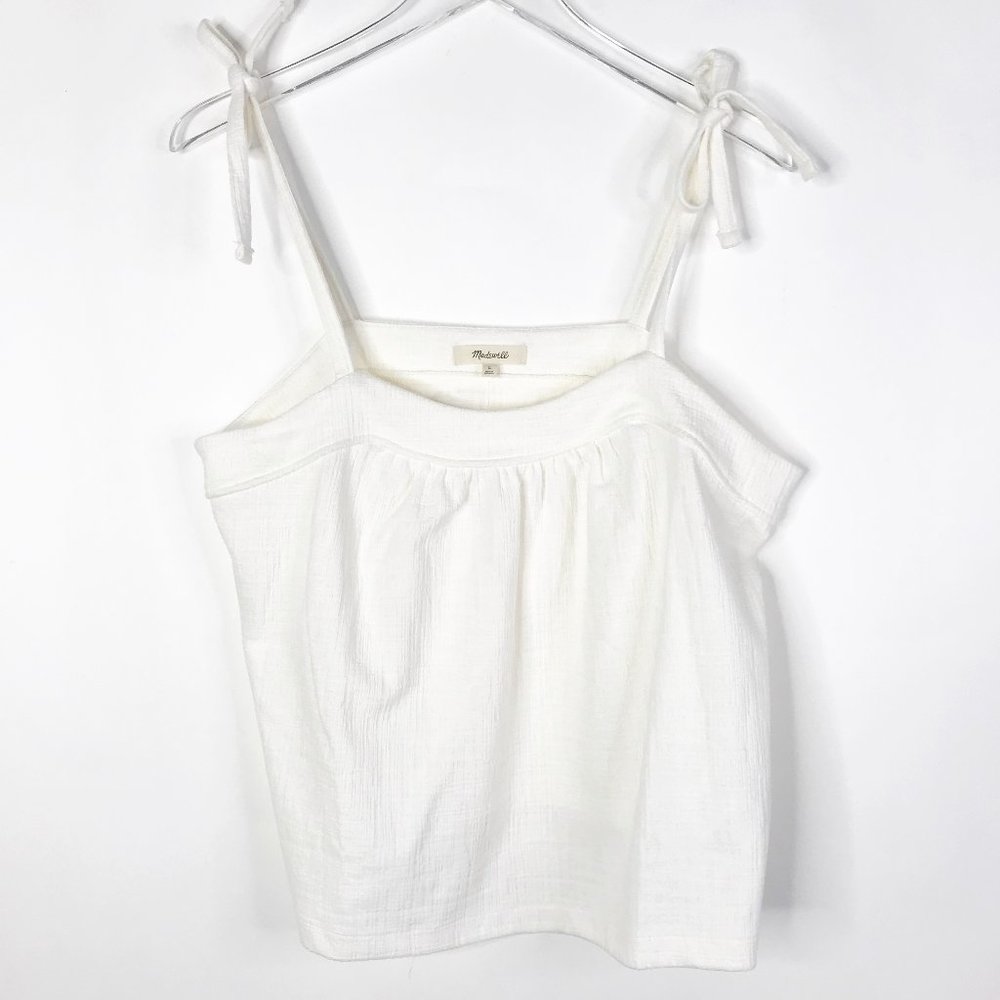 Madewell Tank Top Womens Large Ivory Cream Textured Tie Shoulder Stretch Shirt